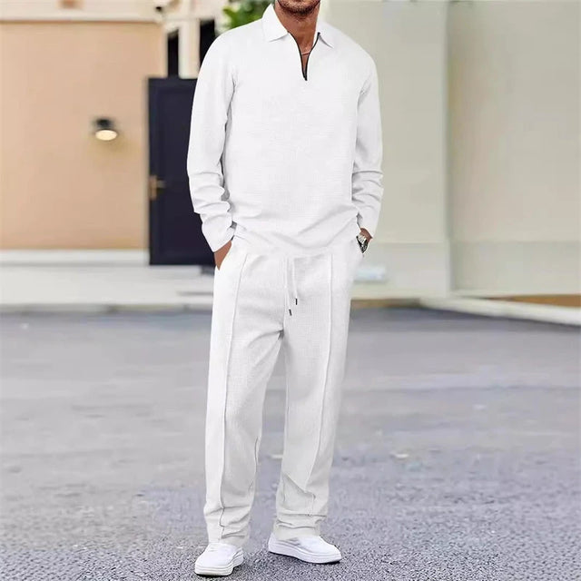 Domical™Waffle Knit Quarter Zip Lounge Set