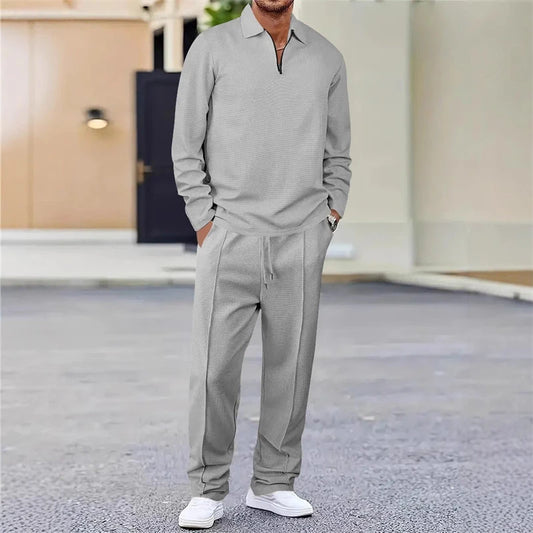 Domical™Waffle Knit Quarter Zip Lounge Set