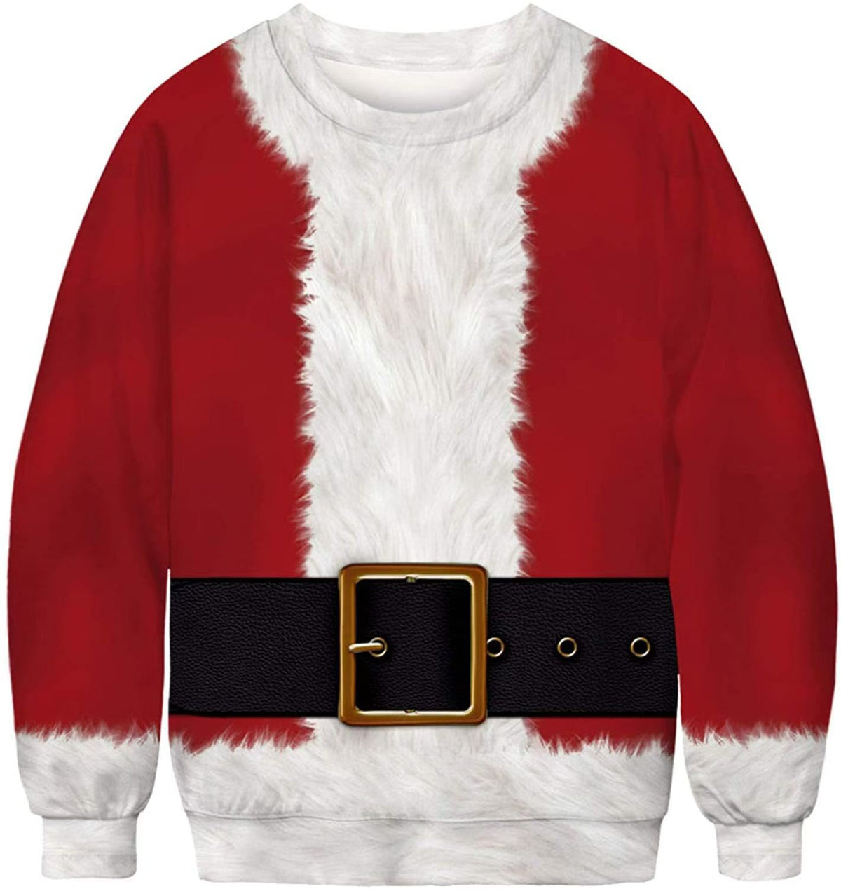 Men’s Funny Christmas Sweatshirt – Santa Chest & Belt Illusion Print