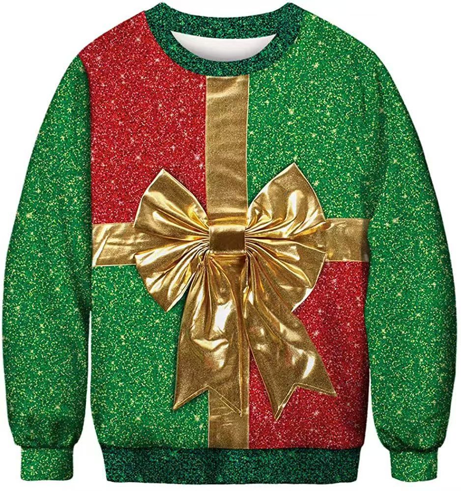 Men’s Funny Christmas Sweatshirt – Santa Chest & Belt Illusion Print