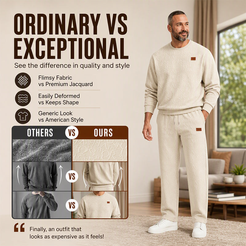 Men’s Two-Piece Set – Letter-Pattern Crewneck &amp; Straight-Leg Pants