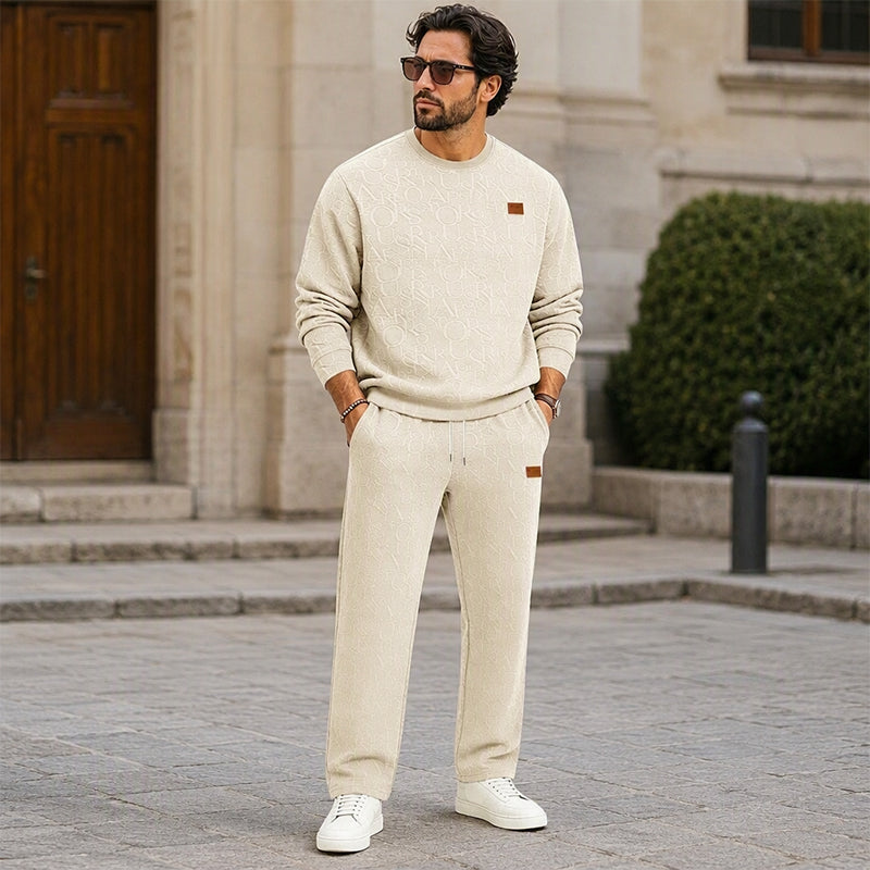 Men’s Two-Piece Set – Letter-Pattern Crewneck &amp; Straight-Leg Pants