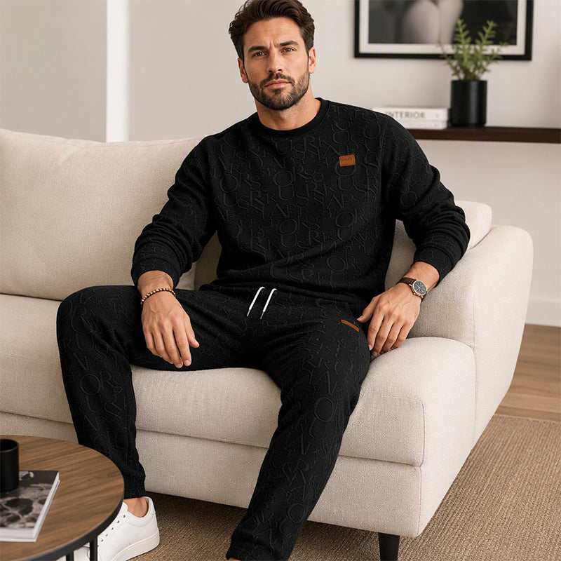 Men’s Two-Piece Set – Letter-Pattern Crewneck &amp; Straight-Leg Pants