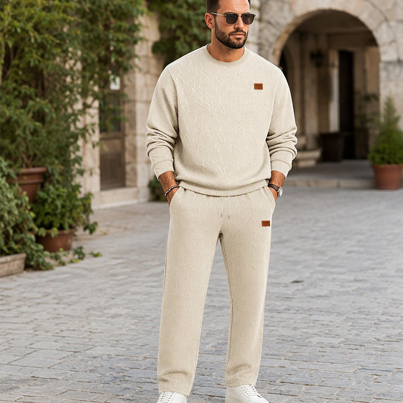 Men’s Two-Piece Set – Letter-Pattern Crewneck &amp; Straight-Leg Pants