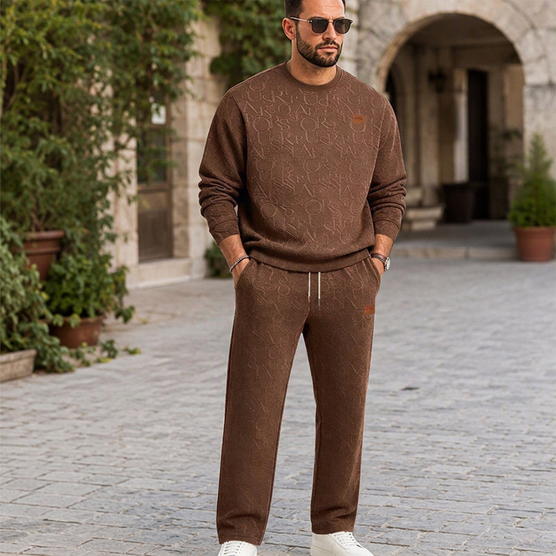 Men’s Two-Piece Set – Letter-Pattern Crewneck &amp; Straight-Leg Pants